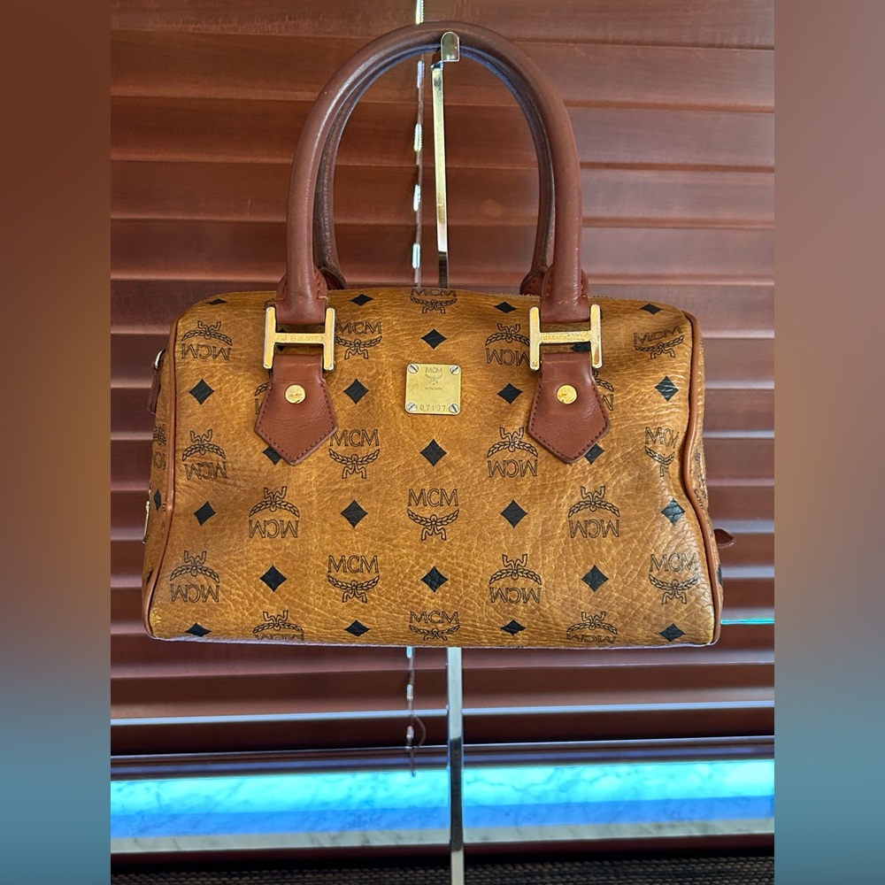 Vintage MCM Small Cognac Visetos Boston Bag